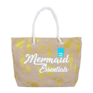 Zoe & Zac Brown Gold Foil Cute Mermaid Essentials BEACH TOTE Rope Handles NWT